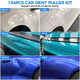 134Pcs Car Dent Puller Kit, Paintless Dent Removal Tool Kit with 3 in 1 T-bar Slide Hammer & Bridge Puller & Golden Lifter, Dent Repair Kit for Car Hail Damage Large Small Dent Fast Removal