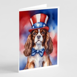 Caroline's Treasures Cavalier Spaniel Patriotic American Greeting Cards Pack of 8 Blank Cards with Envelopes Whimsical A7 Size 5x7 Blank Note Cards