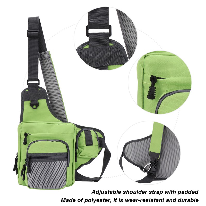 Polyester Multifunctional Fishing Tackle Crossbody Bag with Adjustable Shoulder Straps(Green
