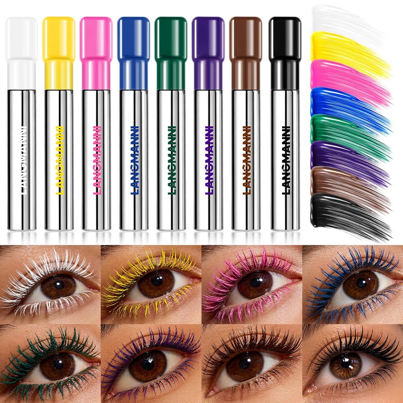 Colorful Mascara,Waterproof Long Lasting Volumizing Lengthening Mascara,Smudge-Proof Buildable Mascara With