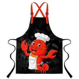 LshyMn Lobster Apron 33.4x27.5 Inches Cartoon Cute Marine Animal Seagrass Coral Pattern Printed Bib Apron for Home Kitchen Cooking Chef Apron WQXTMN160