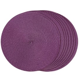 FunWheat Round Braided Placemats Set of 8 Table Mats for Dining Tables Woven Washable Non-Slip Place mats 15 inch(Purple,8pcs)