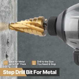 Vearter 4-20mm Step Drill Bit for Metal, 4241 HSS 9 Steps Cone Cutter, Spiral Flute Hex Shank Hole Cutter Drill Bit for Stainless Steel, Iron, Aluminium, Copper, Plastic, Wood