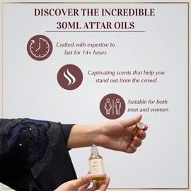 Dukhni Oud al Ibtisam Attar Oil Arab perfume oils for men and women | 30ml Pure roll on perfume scents | Arabian oud oil fragrances | Eid, Ramadan Gift, Vegan Islamic Fragrances