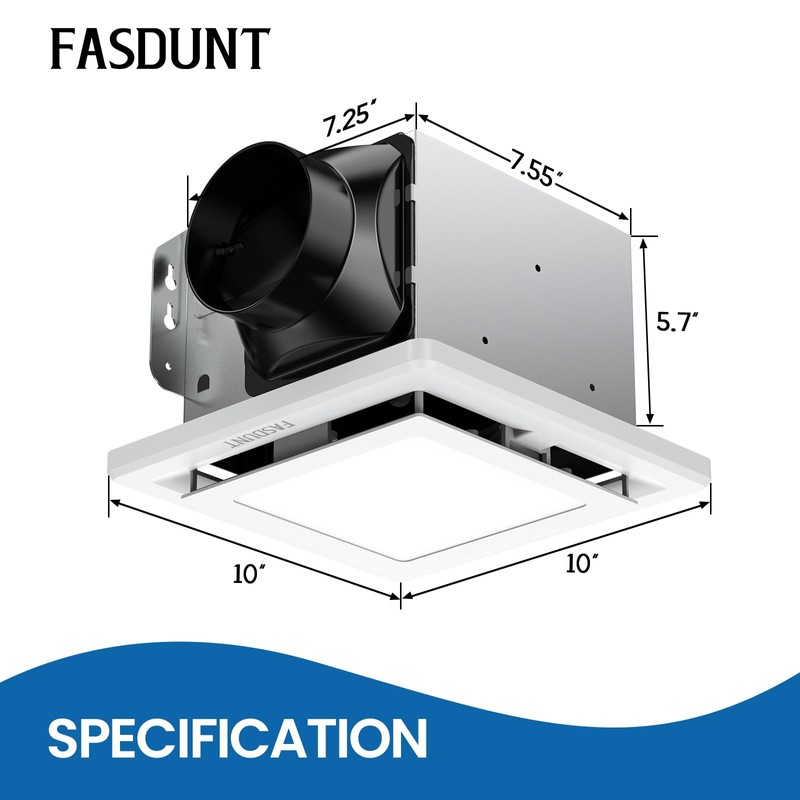 FASDUNT Bathroom Exhaust Fan with Light, 110 CFM 1.0 Sones