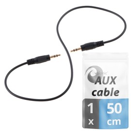 valonic short audio cable - 50 cm - 3,5mm - AUX cord for car, TV or phone - male to male - black
