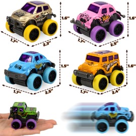 Lorspock 16 Pack Die-cast Mini Monster Truck Set,Die-cast Pull Back Cars for Kids Party Favors,Friction Powered Die-Cast Cars for Toddlers, Boys and Girls