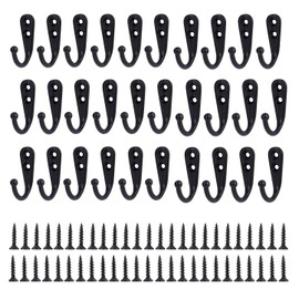JZK 30 x Black Metal Wall Hooks with Screws Coat Hooks Single Hooks for Hanging Clothes, Cups, Utensils, Tools, Towels