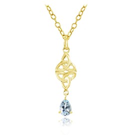 Ice Gems Yellow Gold Flashed Sterling Silver Blue Topaz Celtic Trinity Knot Teardrop Necklace