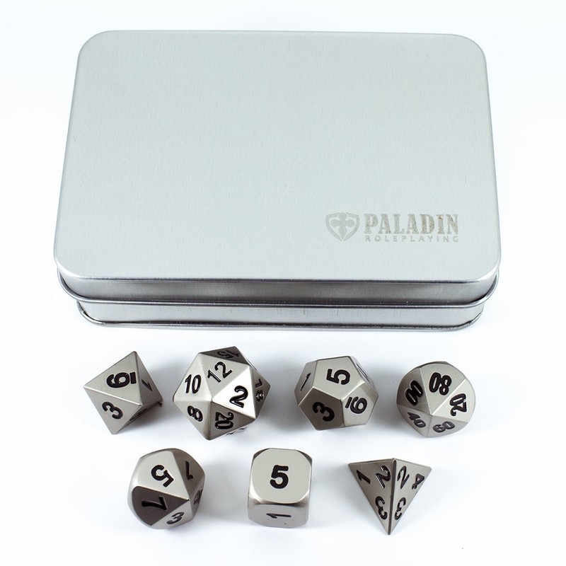 Paladin Roleplaying Silver Metal DND Dice - Full Polyhedral Set