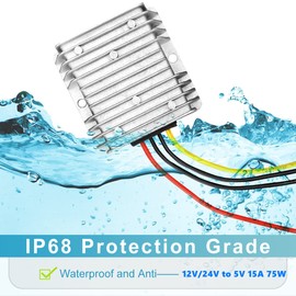 15A 75W Buck Converter DC-DC12V 24V to DC 5V Step Down Converter Regulator Power Converter Transformer Waterproof