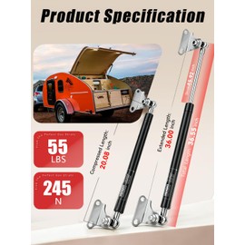 Vepagoo 36 Inch 55Lb/245N Gas Struts Shock Spring with Mounting Brackets, Lift Supports for RV Bed Heavy-Duty Lid Box Trailer Cover Hatch Basement Door Window (Fit 44lb-60lb Lid), 2pcs (1pair)