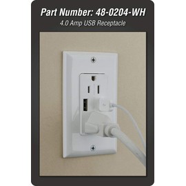 DATA COMM Electronics 48-0204-WH High-Speed Décor Duplex Receptacles Electrical Wall Outlet USB Ports 4.0A Fast Charge, White