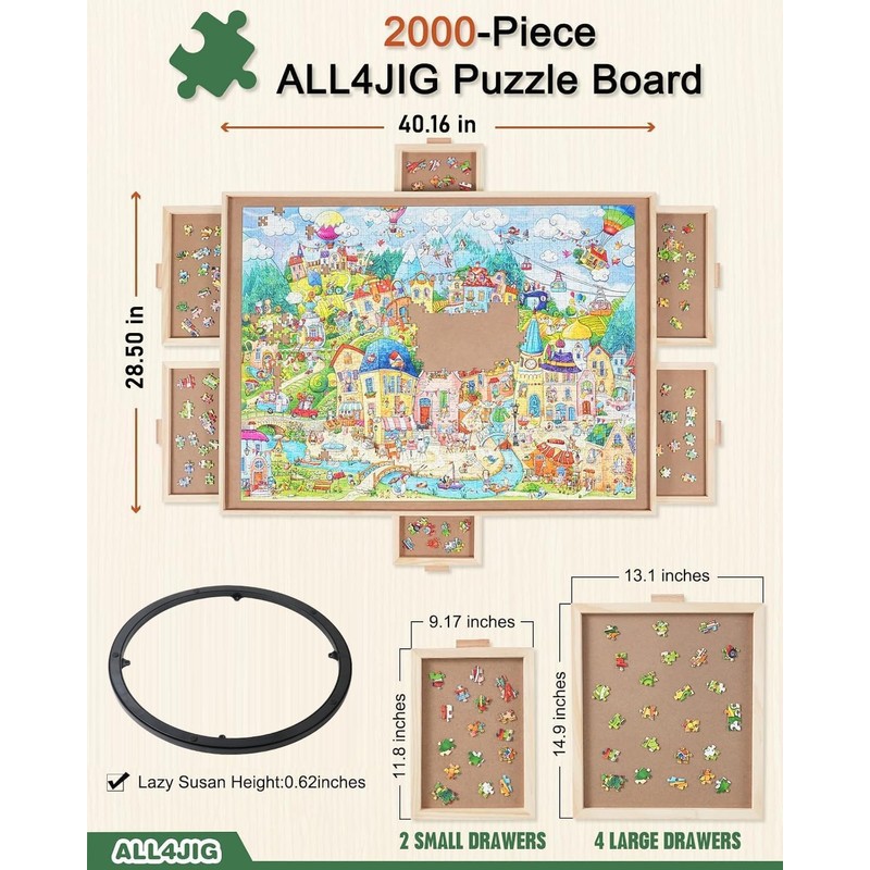 ALL4JIG 2000 Pieces Rotating Puzzle Board with 6 Drawers and