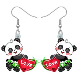 HUAGEO Valentines Day Acrylic Cartoon Love Panda Earrings Heart Bamboo Bear Dangle Jewelry Charms For Women Festival Gifts (Black)