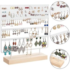 Homeanda Earring Organiser Jewellery Display Storage Stand with Wooden Base, Earring Display Stand, Earring Holder for Hanging Earrings, 144 Holes (White)