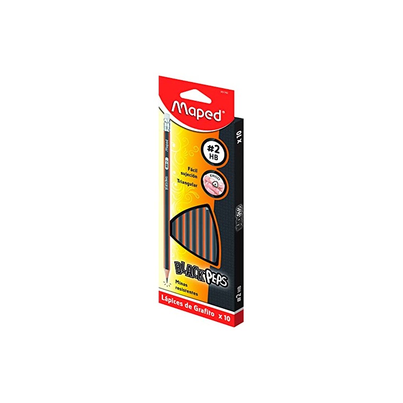Maped Black'Peps Lápiz de Grafito, Triangular, Mina Resistente, Gris, caja