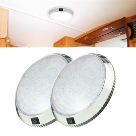 12V 46LED Roof Ceiling Interior Light Camper Van Boat Caravan Doom Lamp White Vehicle Round Lamp(2pcs)