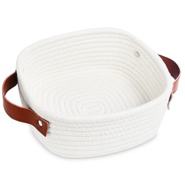 ABenkle Small Storage Basket, Mini Baskets, Cute Rope Woven Basket for Organizing, Square Shelf Storage with Handle, Boho Decorative Toy Bin for Nursery, Spa, Empty Gift Baskets - XS