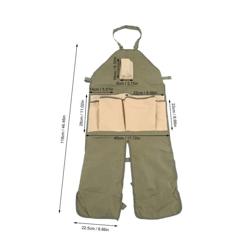 Gardening Apron Green Khaki 600D Oxford Fabric Multiple Pockets Durable