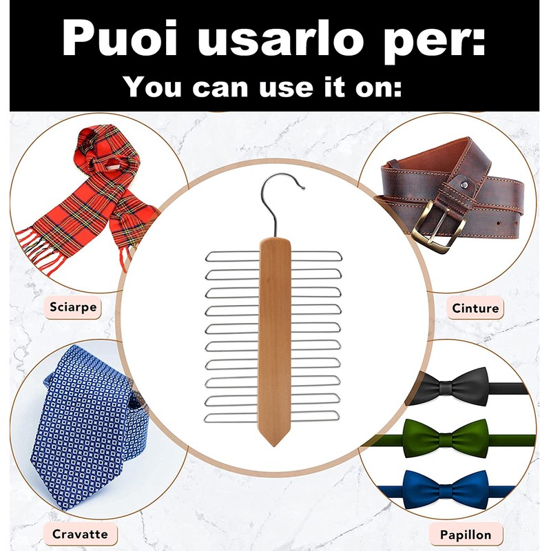 IPEA Elegant Wooden Tie Holder with 20 Bars - Minimal