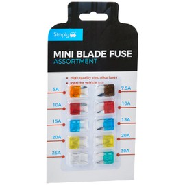 Simply BF820 Mini Blade Fuse Assortment - Set of 10 - Ideal for Vehicle Use, 10 Pieces and 7 Types 5A 7.5A 10A 15A 20A 25A 30A Multi-Function Car fuse