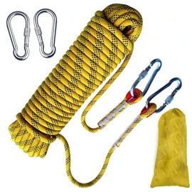 Climbing Rope Safety Rope 10 m, Outdoor Climbing Rope 8 mm, Static Safety Climbing Rope, Climbing Safety Rope, Nylon Outdoor Rescue Rope, High Strength Rope with Carabiner for Campin Hiking