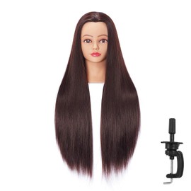 Hairingrid 26"-28" Mannequin Head Hair Styling Training Head Manikin Cosmetology Doll Head Synthetic Fiber Hair and Free Clamp Holder Stand (Dark brown)
