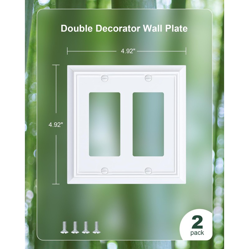 2-Pack Decorative Double Decorator Outlet Cover Plate, Pure White Durable