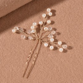 Pack of 2 Hair Accessories, Pearls U-Shaped Clip, Wedding Hair Clips, Crystal Hair Pins, Bridal Jewellery, Headpiece for Hair, for Party, Prom, Wedding, Dinner, Communion Banquet, Rose Gold
