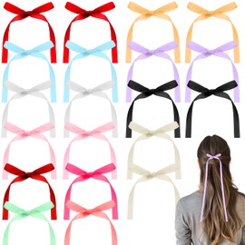 YUXIANLB 20 Pcs Silky Satin Hair Bows Set Elegant Bowknot Clips with Long Tassels Metal Barrettes for Ponytails Braids Hairstyles for Weddings Christmas Birthday Daily Wear Photo Shoot Parties