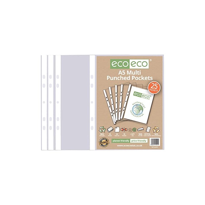 eco-eco A5 100% Recycled Bag 25 Multi Punched Pockets