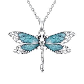 ZBA Natural Diamond Dragonfly Necklace for Women 925 Sterling Silver Dragon fly Jewelry Gifts for Mom Wife Her Girlfriend, 18+2 Inches