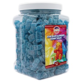 Gummy Bear 3LB In Plastic Clear Container (SOUR BLUE RASPBERRY)