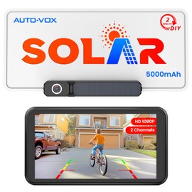 AUTO-VOX White Solar Wireless Backup Camera with 5" 1080P Monitor: 5000mAh Battery 2 Mins DIY Installation & 2 Split Screen Back Up Camera, IP69K Waterproof Reverse Camera for Car, Van, SUV, Truck