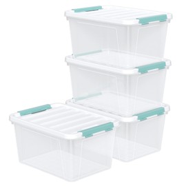 Doryh 20 Quart Clear Storage Box, Plastic Latching Bins with Lids, 4 Pack