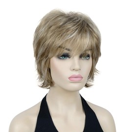 Lydell Short Layered Shaggy Wavy Full Synthetic Natural looking Heat Resistant Wig Golden Blonde