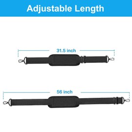 56 Inch Shoulder Strap with Padded and Metal Swivel Hooks, Black Adjustable Shoulder Strap Replacement for Laptop Shoulder Bag Crossbody Bag