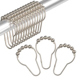 Amazer Decorative Shower Curtain Hooks, Shower Curtain Hooks Rings Rust Proof Stainless Steel Shower Curtain Rings, Shower Hooks for Shower Curtain Bathroom 12PCS, Matte Nickel