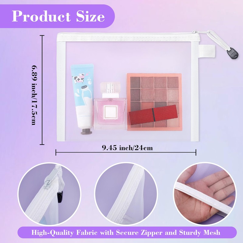Erinnmy 12 Pieces Zipper Nylon Mesh Bags, Mesh Makeup Bag,