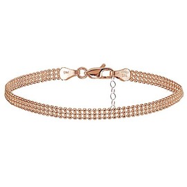 Hoops & Loops 925 Sterling Silver Mesh Design Anklet for Women Teen Girls, Rose Gold
