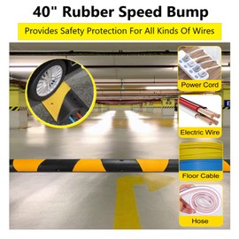 Nisorpa 40" Rubber Speed Bump 2-Channel Heavy Duty Cable Protector Ramp with 4 Bolts 22000lbs Load Driveway Modular Traffic Driveway Speed Humps for Garage Gravel Roads Asphalt Concrete - 3.3 Feet