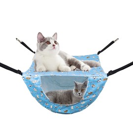 Pet Cage Hammock, 2 Tier Hanging Breathable Small Animal Sleeping Bag Cat Cage, Chair Hammock with Adjustable Belt, for Puppy Kitten Rabbit (Blue cat)