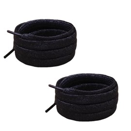2 Pairs 140cm Metallic Glitter Flat Shoelaces Black 10mm Sparkly Polyester Shoe Laces Replacement for Sneakers