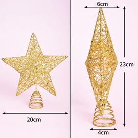 Jomnvo Gold Metal Christmas Tree Topper Glittered Christmas Treetop Hallow Wire Star Topper for Christmas Party Home Decoration, 8 Inch