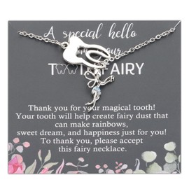 PLITI Tooth Fairy Y Lariat Necklace Dental Assistant Jewelry Fairy Wings Birthstone Pendant For Daughter Niece (special tooth Y necS)