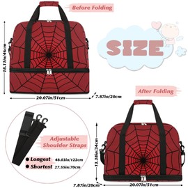 Gym Bag for Men Women, Carry on Travel Duffel Bag with Trolley Sleeve, Red Spider Web Waterproof Weekender Overnight Bags with Shoes and Wet Clothes Compartment for Sleepover Workout Sports