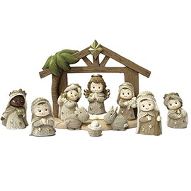 PABEN Children's Nativity Set with Resin Hut Havana Colour