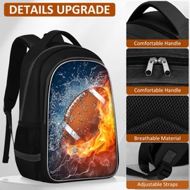 Fitvc School Backpack for Boys - 4pcs American Football Boys Backpack with Lunch Box Set for Kids Children Teens Elementary Middle School - 17″ Sport Bookbag Travel Back Pack for Age 6-18