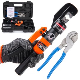 Hydraulic Crimping Tool, Hydraulic Wire Crimping Tool & Cable Cutter Kit | 12 AWG to 2/0 Gauge | Heavy-Duty Terminal Crimper with 9 Dies for Electrical, Battery & Welding Cables